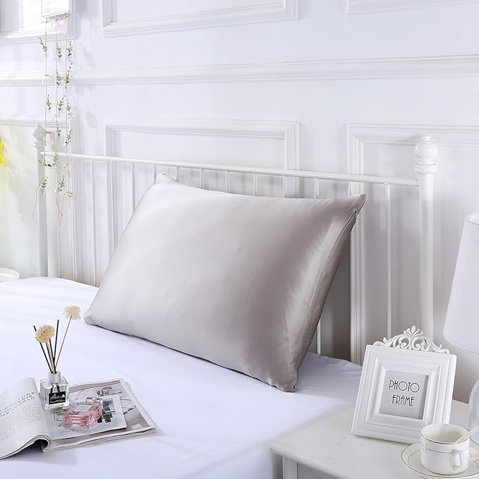 SLPBABY Silk Pillowcase for Hair and Skin with Hidden Zipper Print (King, Silver)