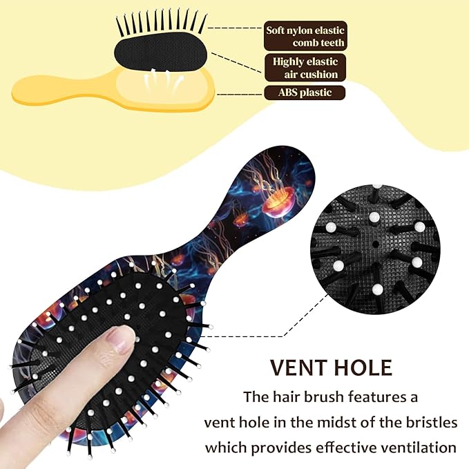 Mini Hair Brush,Cute Detangling Travel Hair Brush,Soft Bristles for Effortless Tangle Removal,Detangler Hairbrush for Women Men Boys Girls Kids Wet Dry All Hair Types (Pink Jellyfish, Mini)