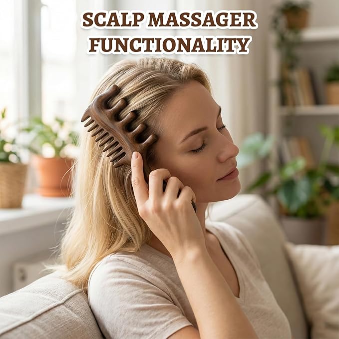 Wooden Scalp Massager Comb, Wide Tooth Comb, Scalp Massager Hair Growth with Scalp Massager and Wooden Scalp Massager Tool（Random shipment）