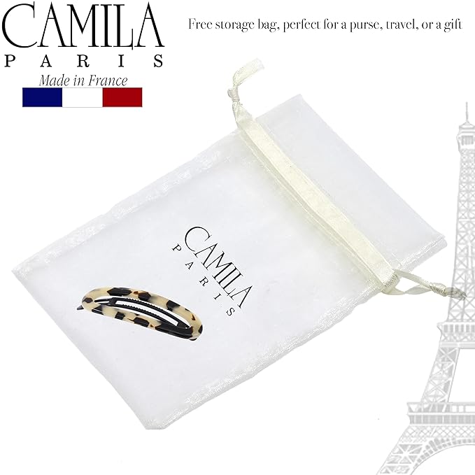 Camila Paris CP3364 French Hair Barrette Clip for Women, Handmade, White Tokyo, Slide-in Metal-Free Closure, Strong Hold Grip Hair Clips for Girls, No Slip Durable Hair Accessories, Made in France