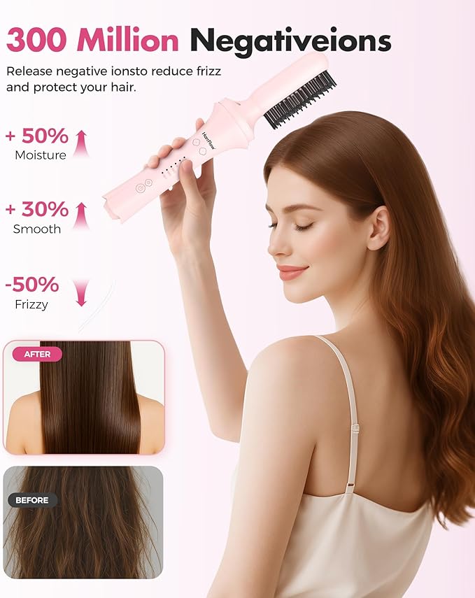 7 in 1 Automatic Curling Iron Interchangeable Barrels -0.5",1", 1.25", 1.5" Curling Wand, Hair Crimper & Straightening Brush,& Rotating Curler, 300M Negative Ions & Dual Voltage, Home & Travel