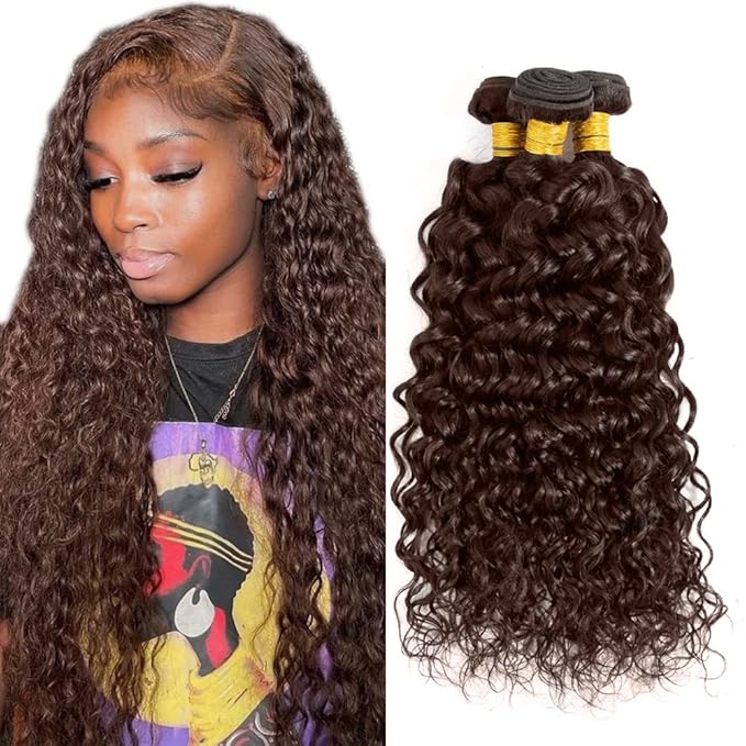 Color 4 Water Wave Human Hair Bundles Dark Brown Bundles 26 26 26 Inch Niegmeag Double Weft Virgin Remy Brown Wet and Wavy Bundle Hair Extensions For Woman