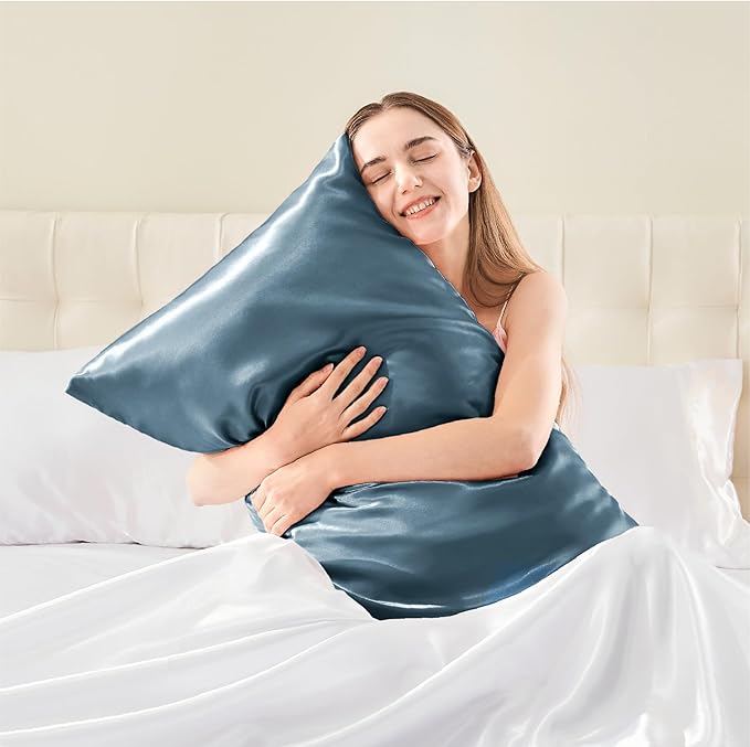 BEDELITE Satin Body Pillow Cover 2 Pack, Super Soft and Cooling Body Pillow Pillowcase for Hair and Skin, Breathable Silky Full Long Pillowcase Cover(20"x54", Bluesteel)