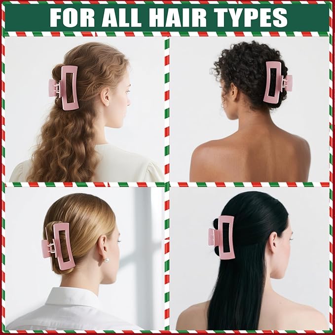 TOCESS Hair Claw Clips for Women - 8PK Large Neutral Square Jumbo Hair Clips for Thick, Thin, Long, Short, Curly Hair Girls, Big Jaw Clip Set for Daily Use(Glossy Blush)