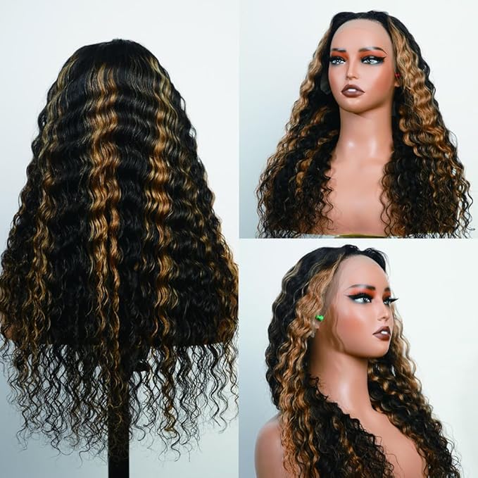 bangjazz 26 Inch Deep Wave Lace Front Wigs Human Hair Fb/27 180% Density 13x4 HD Lace Frontal Wigs Human Hair Pre Plucked Ombre Lace Front Wig Balayage Highlight Glueless Wigs for Women