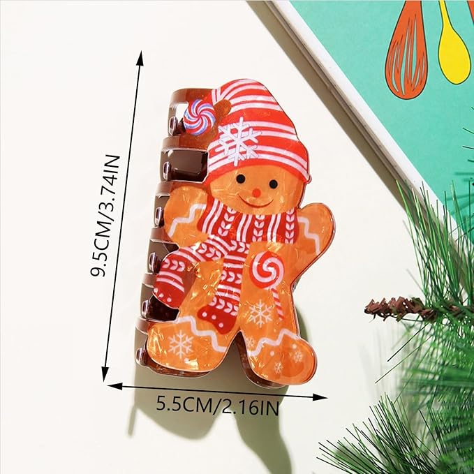 Christmas Hair Clips Gingerbread Man Hair Claw Clips with Red Hat Scarf Design Snowflake Candy Cane Hair Barrettes Cartoon Pattern Xmas Hair Accessories Funny Christmas New Year Claw Clip for Women