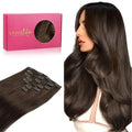 WENNALIFE Clip in Hair Extensions Real Human Hair, 12 Inch 80g 7pcs Remy Hair, Chocolate Brown Straight Natural Extensiones De Cabello Humano Con Clip Ins