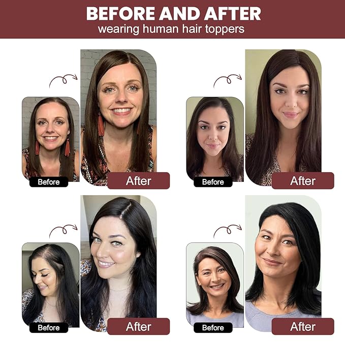 YAMI Hair Topper For Women, 100% Remy Human Hair For Women With Thinning 12 inch 40g Medium Auburn Brown