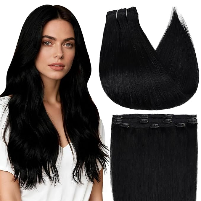 Full Shine Short Hair Extension Clip ins Lace Weft Black Hair Clip in Extensions Straight Natural Hair for Short Ease of Use 3 Pcs 60 Grams 10 Inch