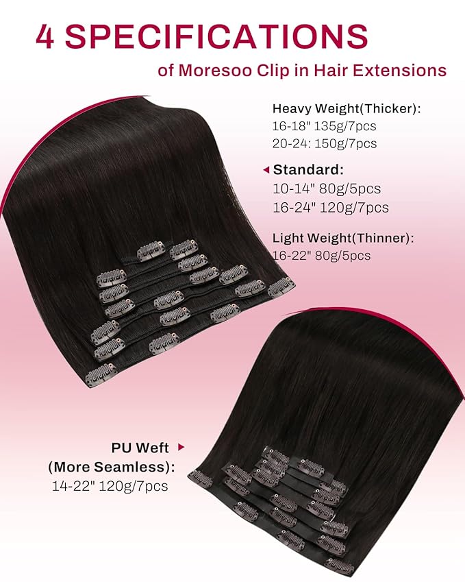 Moresoo Seamless Clip ins Human Hair Dark Brown invisible Clip in Hair Extensions Human Hair Brown 120g/7pcs 16 inch