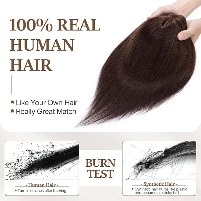Rich Choices Hair Toppers for Women Real Human Hair 100% Human Remy Toppers NO Bangs for Women with Thinning on Top Clip in Hairpiece 4"x4.7"Lace Base 18 Inch #2 Dark Brown