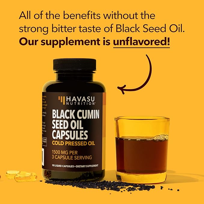 Cold Pressed Black Seed Oil Capsules - 1500mg Black Cumin Supplement for Immune Function, Digestive Support & Overall Health - Hair & Skin Superfood - Nigella Sativa - 2 Month Supply, Unflavored