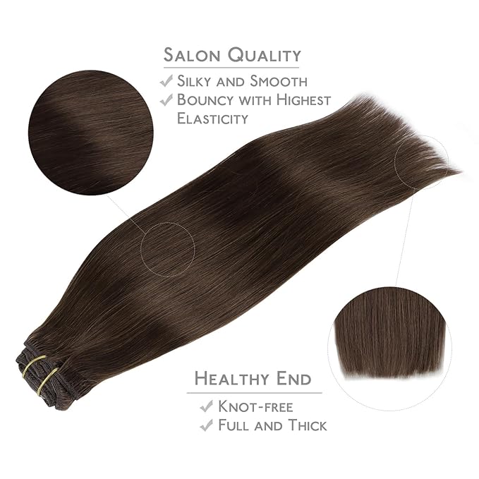 WENNALIFE Clip in Hair Extensions Real Human Hair, 12 Inch 80g 7pcs Remy Hair, Chocolate Brown Straight Natural Extensiones De Cabello Humano Con Clip Ins