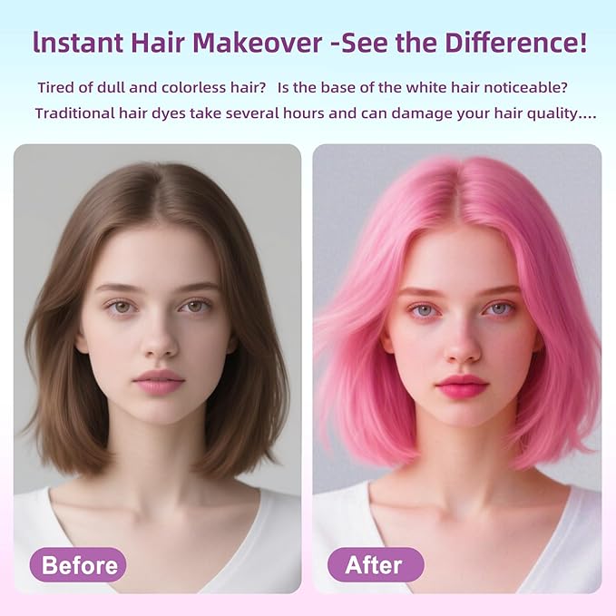Pink Hair Spray, Temporary Hair Color Spray For Kids Women Men, Temporary Hair Dye Washable Hair Color Wax, Non-Sticky Color Hair Spray for Halloween Crazy Hair Day,Cosplay Party DIY,Christmas (Pink)