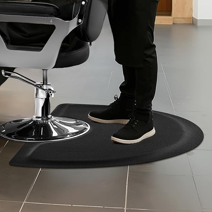 VEVOR Salon Mat for Hair Stylist, 3 x 5 FT Semi-Circle Salon Chair Mat, 1/2-inch Thickened Anti Fatigue Barber Shop Floor Mat with Round Cut Out, Easy-to-Clean PVC Surface & Anti-Trip Beveled Edges