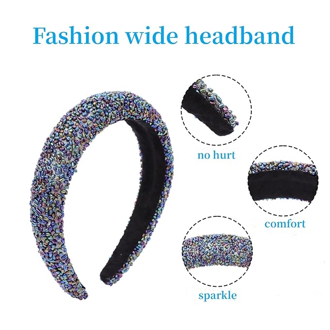 Fashion Wide Headband for Women Colorful Jeweled Glitter Headband Comfortable High Elastic Head Band Hairband Hair Hoop Hair Accessories for Womens