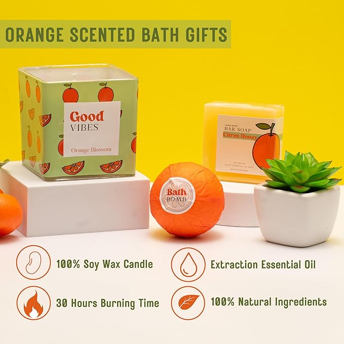 Self Care Package for Women – Thinking of You Self Care Kit, Orange Birthday Box for Her, Get Well Soon Basket, Spa Treat for Women, After Surgery Care Package, Thoughtful Gift Idea