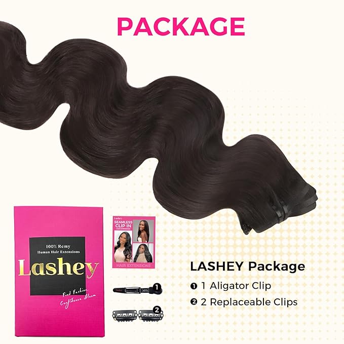 Lashey Seamless Clip in Hair Extensions Human Hair 150g 9pcs 20 Inch Body Wave #2 Dark Brown Clip in for Women PU Weft Hair Extensions