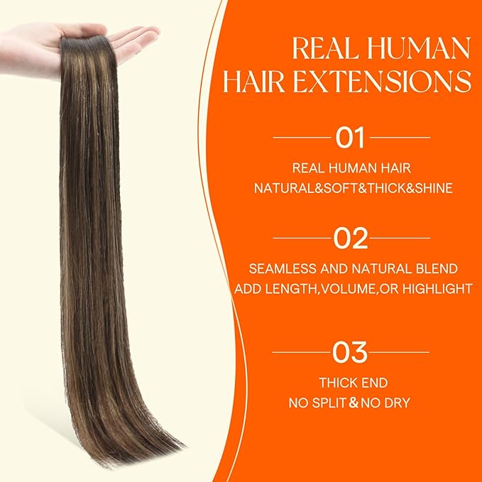 Full Shine Brown Hair Extensions Tape in Double Sided Weft 22 Inch Color 2 Fading to 8 Highlight 2 Darkest Brown Injected Invisible Tape in Hair Extensions Human Hair 20Pcs 50Grams for Casual Outings