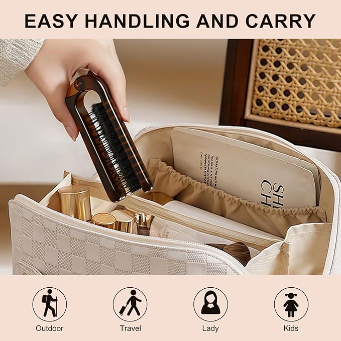 Folding Travel Hair Brush - Mini Boar Bristle Hairbrush Women, Men & Kids, Portable Pocket Purse Brush for Thick Thin Wet Dry Hair Restore Shine,Amber