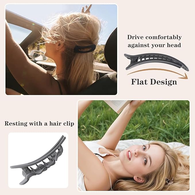 5 PCS Flat Hair Clips, Medium Lay Flat Claw Clips for Women Girls, 2 Styles Stylish Matte Non-slip Hair Claws for Thick Thin Hair(Brown&Grey)