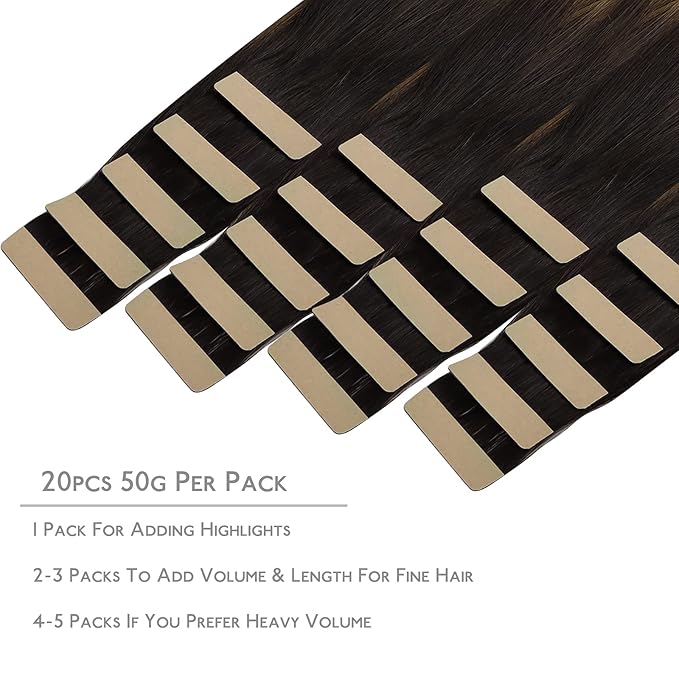 WENNALIFE Tape in Hair Extensions Human Hair, 20pcs 22 inch 50g Balayage Dark Brown Mixed Chestnut Brown Remy Tape Hair Extensions Real Human Hair Extensions Coloured