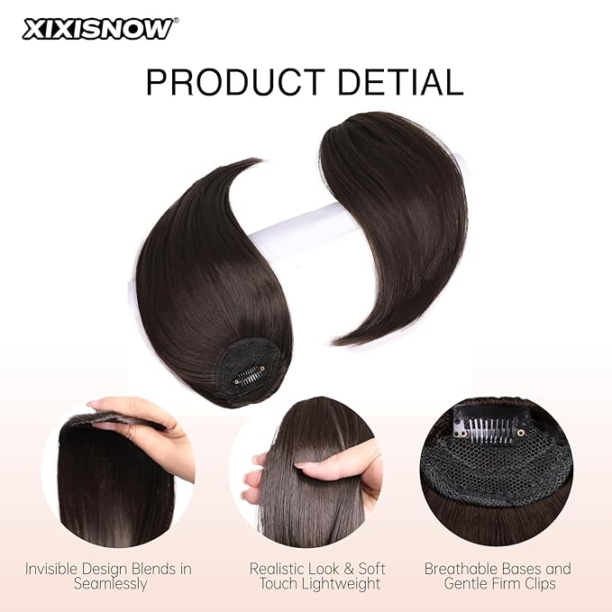 2 Pcs Clip In Hair Volumizer 8 Inch Heat Resistant Hair Pieces Thick Synthetic Extension Hairs Adding Extra Volume Hairs Extensions Clip Ins Short for Women with Thin & Fine Dark Brown
