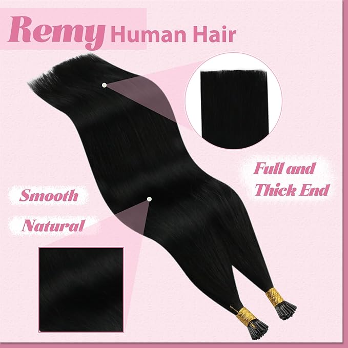 YoungSee I Tip Hair Extensions Black I Tip Extensions Jet Black 50g Itip Hair Extensions 16In Itips Hair Extension Real Human Hair Straight 80s Cold Fusion Hair Extension for Black Women