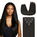 Lashey Clip in Hair Extensions Real Human Hair, 16 Inch #1B Natural Black 7pcs 120g, Human Hair Clip in Extensions Thick Straight Hair for Women