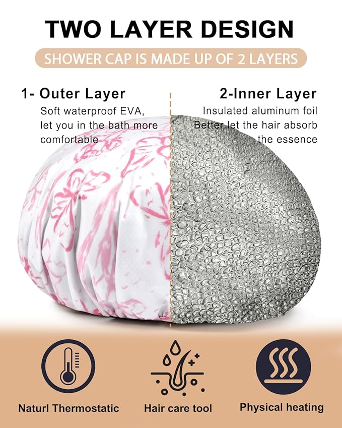 YIZIJIZI 2 Pieces Heat Cap for Deep Conditioning, Conditioning Cap Made of Aluminum Foil for Home and Salon Use, Hair Dyeing（Pink floral）