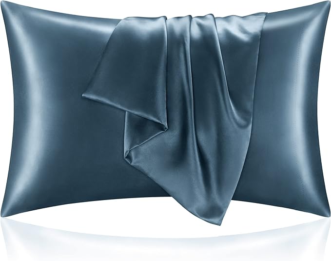 BEDELITE Satin Pillowcase for Hair and Skin, Super Soft and Cooling Similar to Silk Pillow Cases 2 Pack with Envelope Closure, Gift for Women Men(20"x40" King Size, Bluesteel)