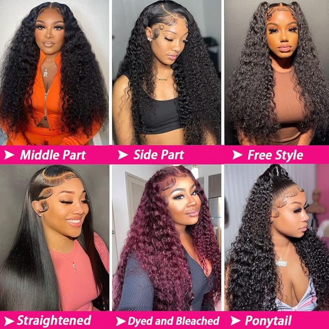 bangjazz Deep Wave Lace Front Wigs Human Hair 180% Density Curly Lace Front Wig Human Hair Wet and Wavy Wig 13x4 HD Lace Frontal Wigs 16 Inch Glueless Curly Wigs for Women Pre Plucked
