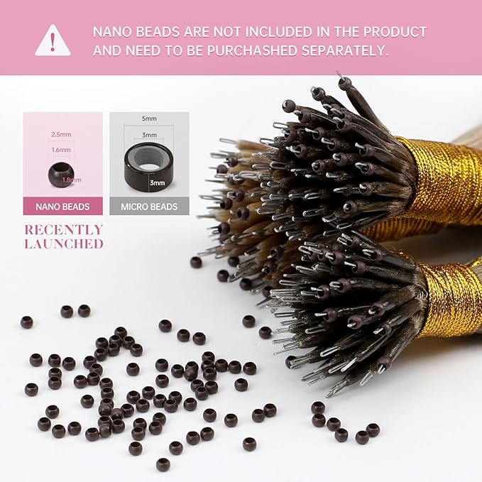 YoungSee Nano Ring Hair Extensions Ombre 16 Inch Nano Tip Hair Extensions Real Human Hair Dark Brown Ombre Light Brown with Blonde Nanobead Hair Extension Human Hair Balayage for Daily 50s 50g