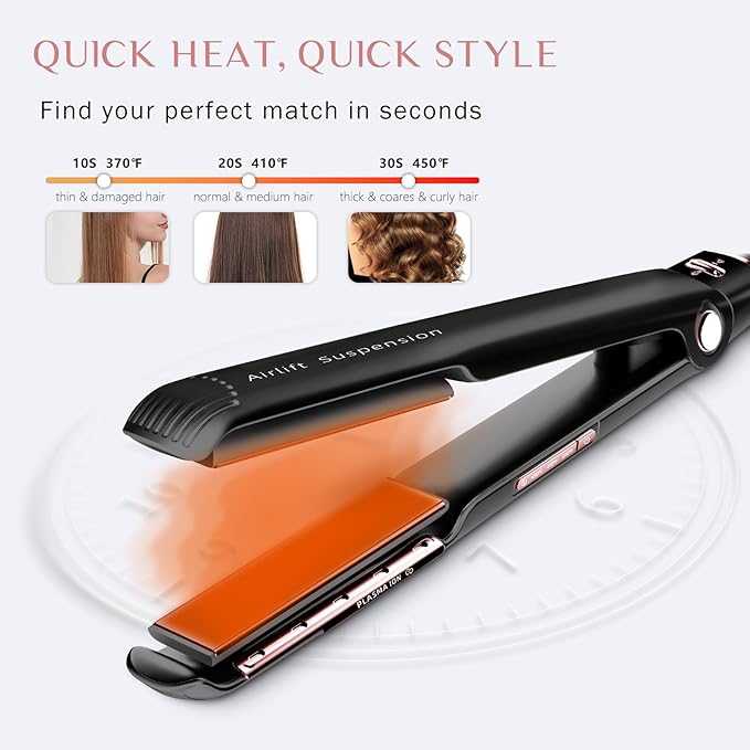 RUCHA Air Suspended Hair Straightener, 30s Fast Heating & Plasma Ionic Technology, Ceramic Flat Iron 1 Inch with Floating Plates, 2 in 1 Straightener and Curler, Frizz Control for All Hair Types