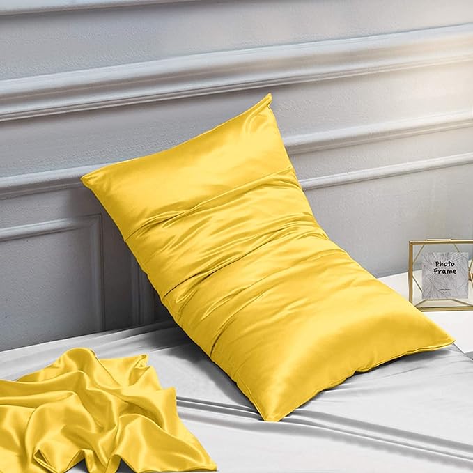 NTBAY 2 Pack Satin Queen Pillowcases for Hair and Skin, Luxurious and Silky Pillow Cases with Envelope Closure, 20x30 Inches, Yellow