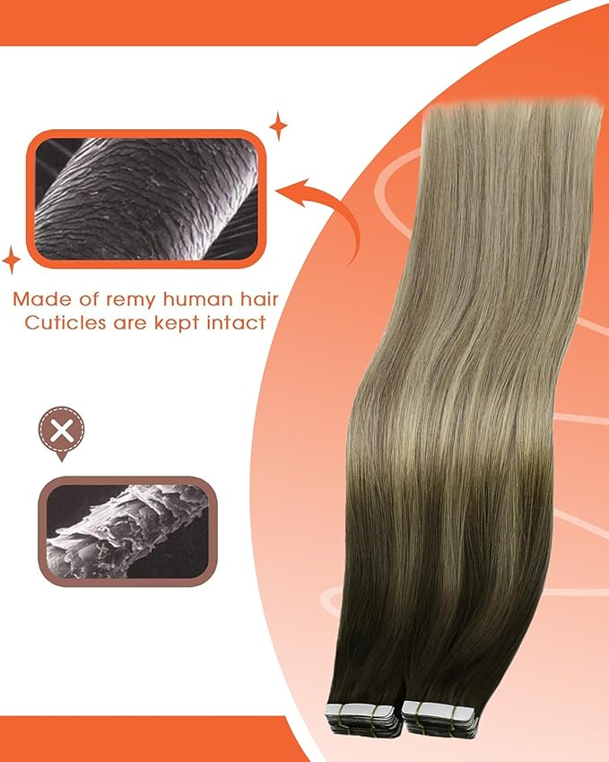 Sunny Tape in Hair Extensions Human Hair Dark Brown Balayage Blonde Hair Extensions Real Human Hair Tape ins 24 Inch Tape in Extensions 20Pcs 50g
