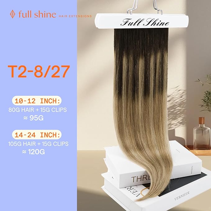 Full Shine Dark Brown Balayage Clip in Extensions Real Human Hair 18 Inch Clip on Hair Extensions for Women Balayage Dark Brown Ombre Honey Blonde 7 Pcs 120 G