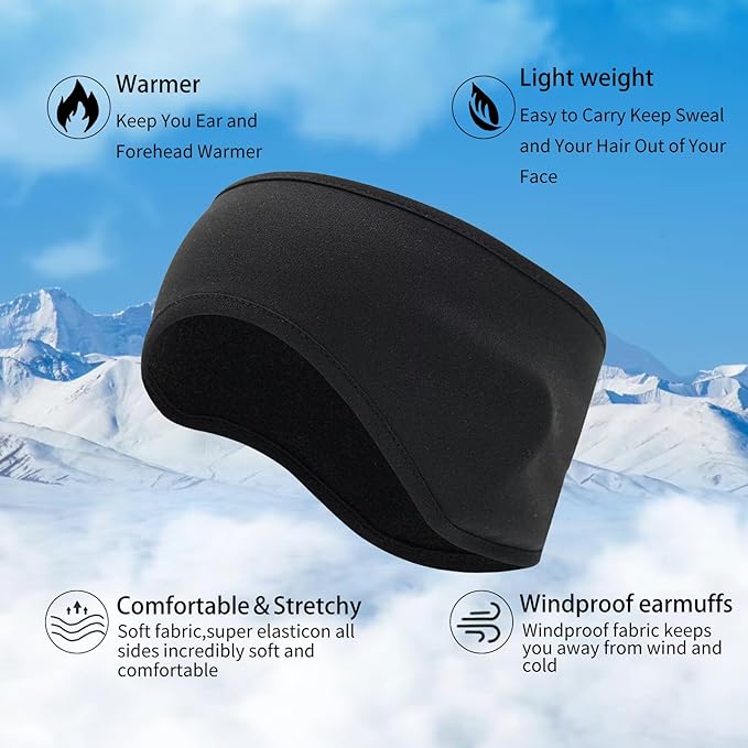 Ear Warmers for Men and Women & Ear Warmers for Cold Weather Headband (Black, One Size)