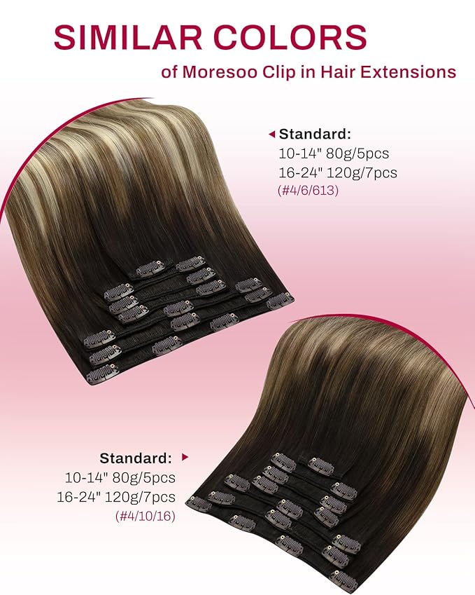 Moresoo Clip in Hair Extensions Balayage Remy Human Hair Extensions Clip in Dark Brown Ombre Medium Brown mix Golden Blonde 5 Pieces 80G 12Inch