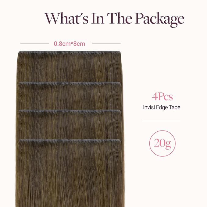 GOO GOO Invisi Edge Wide Tape in Hair Extensions, 3/8/613 Walnut Brown to Ash Brown and Bleach Blonde,4pcs 18inch 20g, Remy Human Hair,Seamless Injected Tape, Natural Look