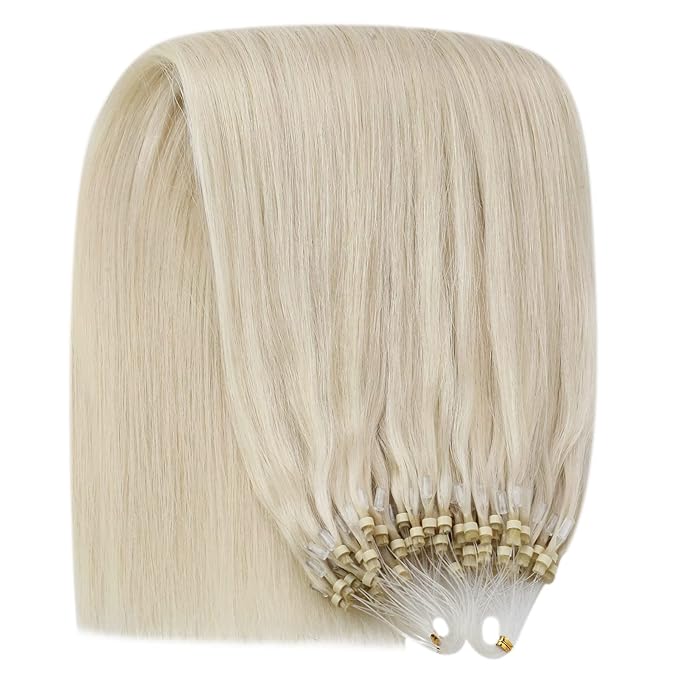 YoungSee Micro Loop Hair Extensions Human Hair Blonde Micro Hair Extensions Human Hair Platinum Blonde 22In Microbead Hair Extension Long Hair 50g 50s No Heat Required Extension
