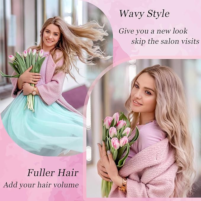 Hair Topper, 360° 3D Hair Toppers for Women with Thinning Crown, 20 Inch Long Wavy Curly Hair Pieces Clip in Bangs (Highlights Light Brown Mix Blonde with Brown Root, 20 inch, Side Bangs)