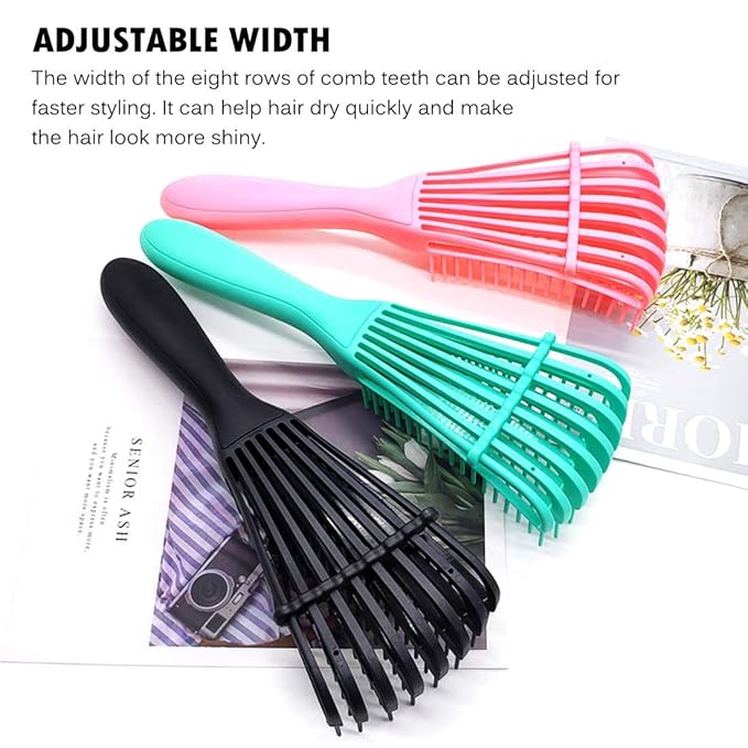 Detangling Brush for Afro American/African 3a to 4c Kinky, Wavy/Curly/Coily Hair - Scalp Massaging Comb for Thick/Long, Wet/Dry/Oily Hair (3 pcs, 3-Black)