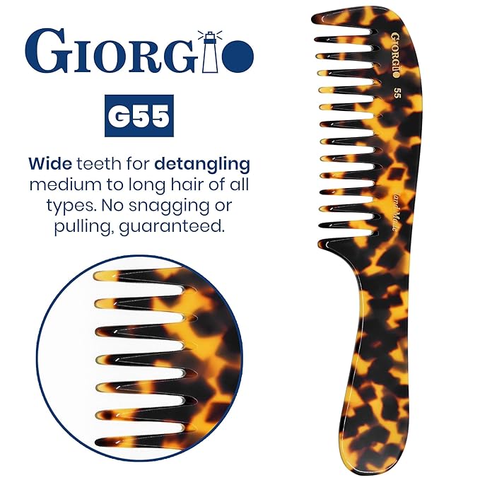 Giorgio G55 Wide Tooth Detangling Comb for Wet Hair, Handmade Large Tooth Rake Comb for Women with Thin to Medium Thickness Hair (8")