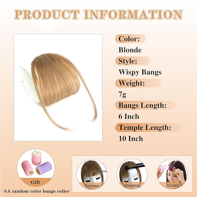 NAYOO Wispy Bangs Hair Clip - Blonde 100% Real Human Hair Clip in Bangs for Women Fringe with Temples Hairpieces for Daily Wear (Blonde, Wispy Bangs)
