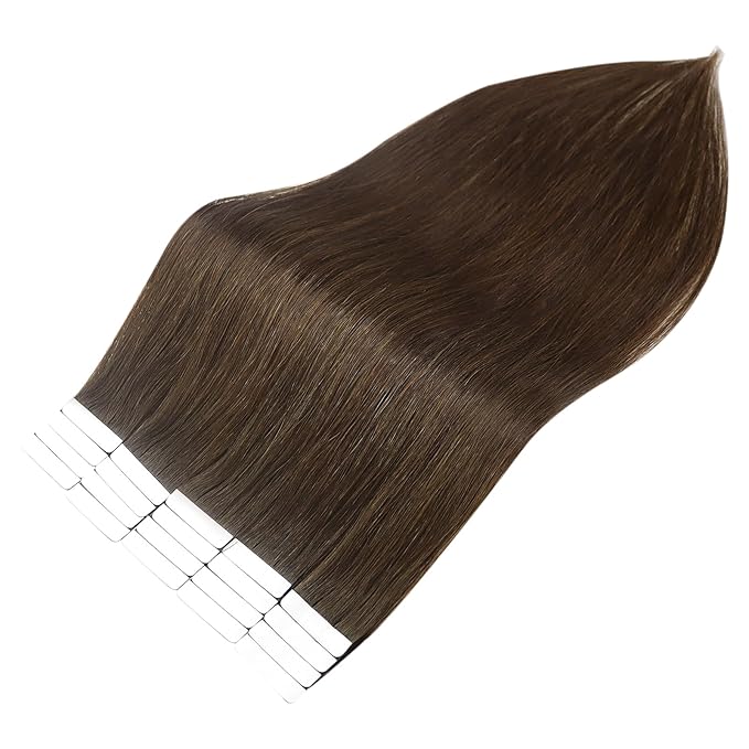 Full Shine Brown Tape in Hair Extensions Human Hair 10Inch Color 4 Medium Brown Short Straight Tape in Extensions 20 Pcs 30 Gram Seamless Hair Extensions Tape in Natural Real Human Hair for Party