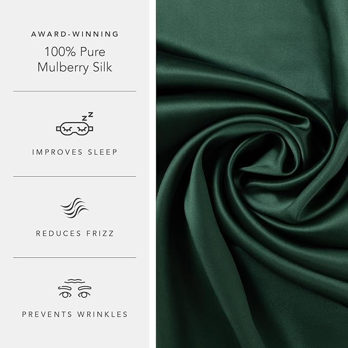 Fishers Finery 25mm 100% Pure Mulberry Silk Pillowcase (Dark Green King 2 Pack)