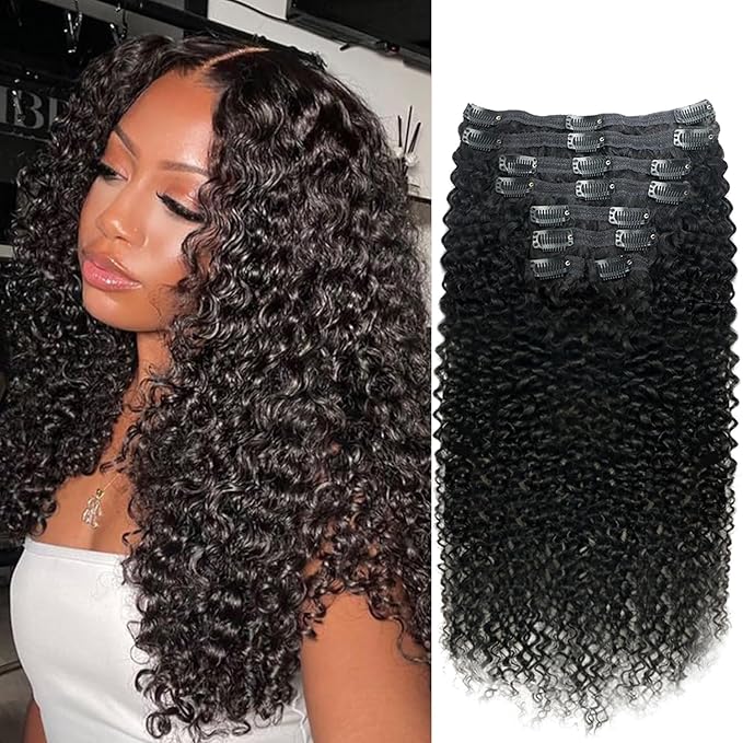 Curly Clip in Hair Extensions for Black Women Brazilian Virgin Human Hair Clip in Extensions Kinky Curly Clip ins Human Hair 8Pcs 120g 16inch Natural Black