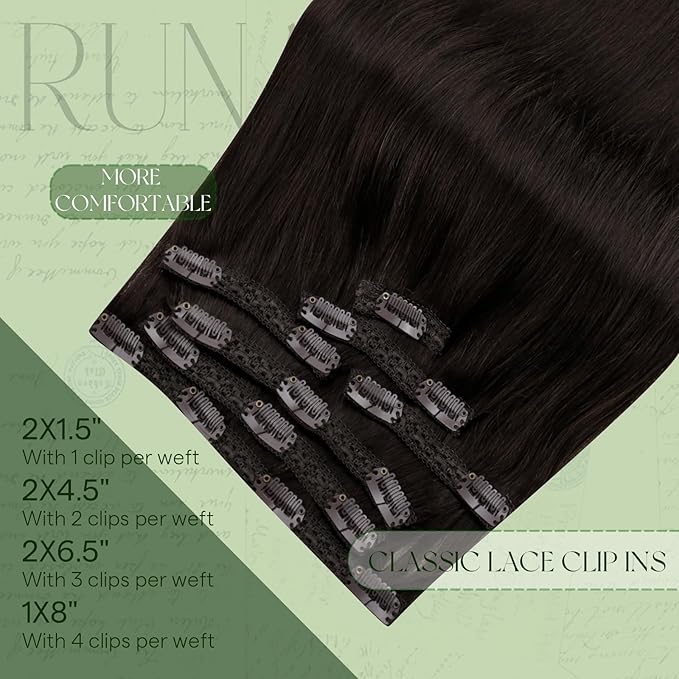 RUNATURE Clip in Hair Extensions Real Human Hair, 14 Inch 120g 7pcs Thick Human Hair Clip in Extensions Brown, Remy Hair Extensions Clip ins, Full Head Tangle Free Hair #2 Dark Brown