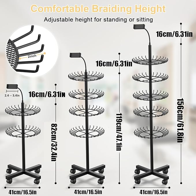 Braiding Rack Stand for Hair | Height Adjustable Storage Rack | Hair Stand | for Home Workstation Braiding Service Extension Installation Mobile Styling Beauty Training Professional Competition